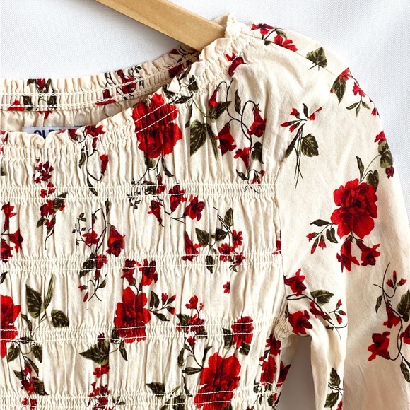 Old Navy Other - Old Navy Smocked Floral Dress Size 8 Long Sleeve Red Print